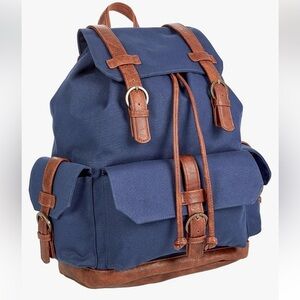 Rutland Navy and Brown Canvas Backpack EUC
